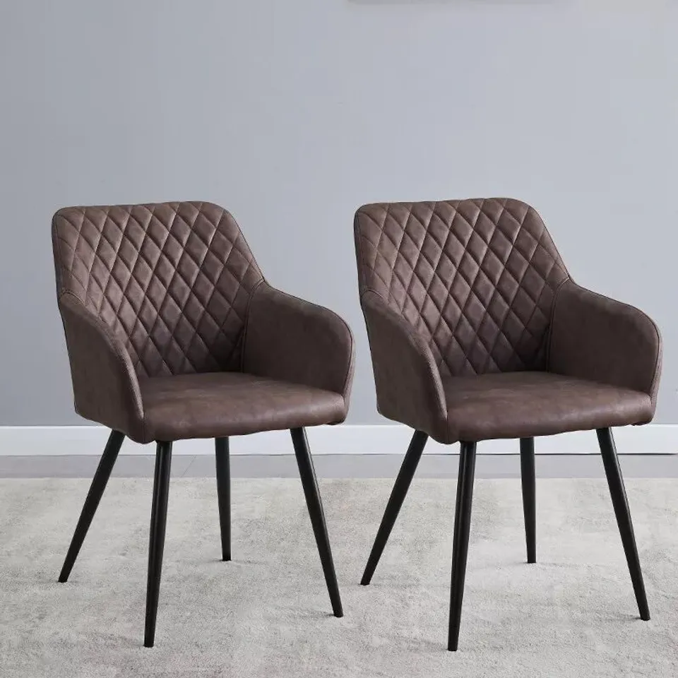 BOXED SET OF 2 BROWN FAUX LEATHER DINING CHAIR DIAMOND SEAT