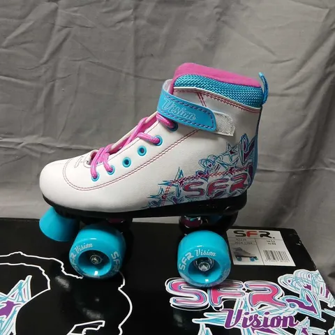 SFR VISION KIDS' INLINE ROLLER SKATES β WHITE WITH PINK LACES, TURQUOISE WHEELS (RS210)