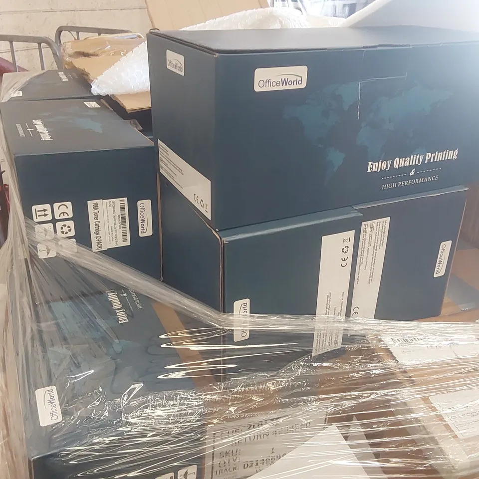 PALLET CONTAINING A VERY LARGE QUANTITY OF ASSORTED ITEMS INCLUDING: PRINTER CARTRIDGES, SHOE RACKS ECT