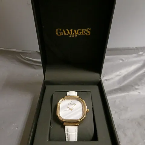 BOXED GAMAGES MIRROR GOLD WHITE WATCH