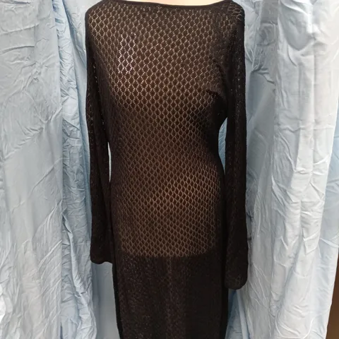 TOCO REETHIBAL WOMEN'S BLACK LONG SLEEVE MESH DRESS - LARGE