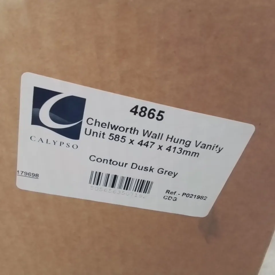 BOXED AS NEW CALYPSO CHELWORTH WALL HUNG VANITY UNIT IN CONTOUR DUSK GREY - 585X447X413MM