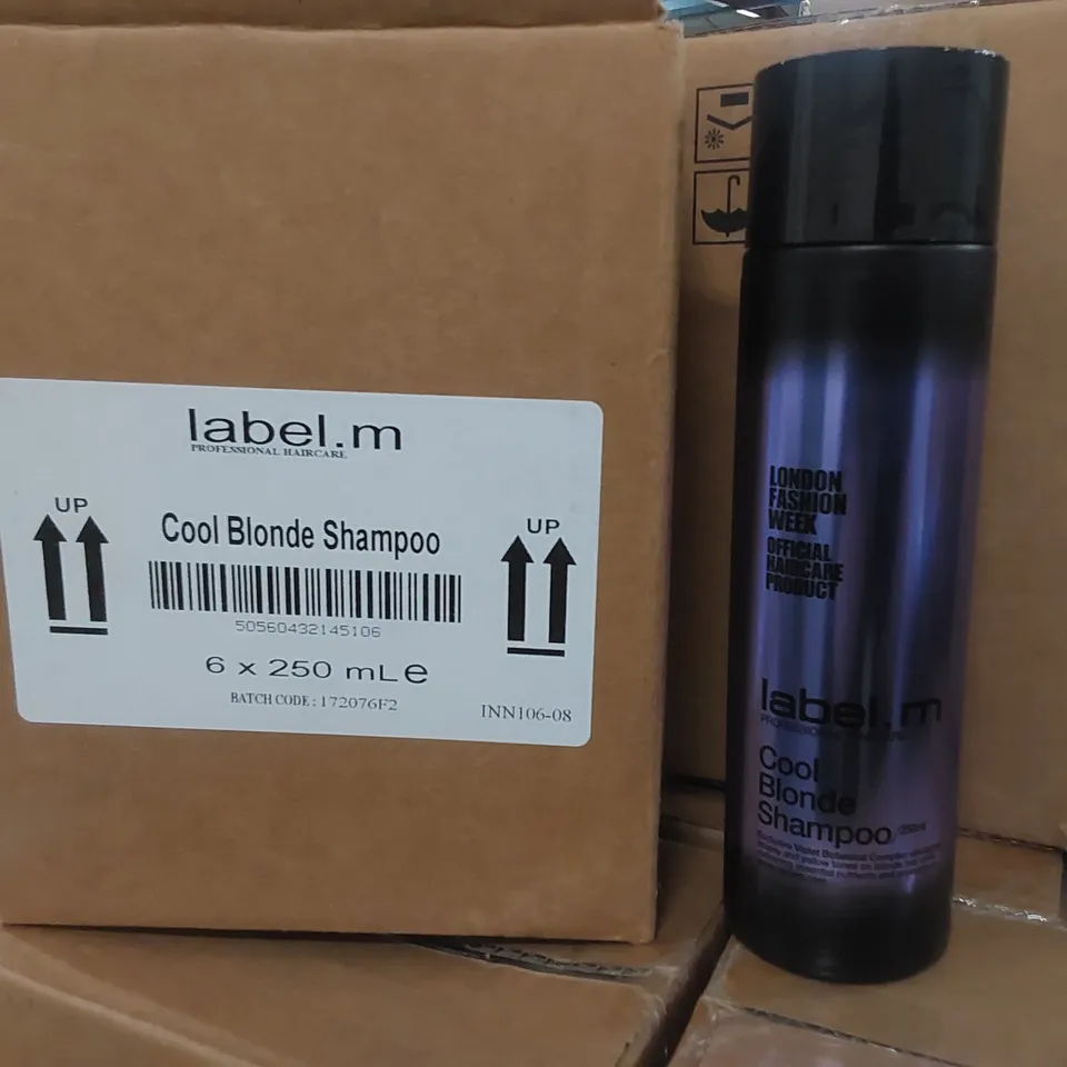 CAGE TO CONTAIN APPROX 175 BOXES OF LABEL.M COOL BLONDE SHAMPOO - 6 X 250ml PER BOX // CAGE NOT INCLUDED 