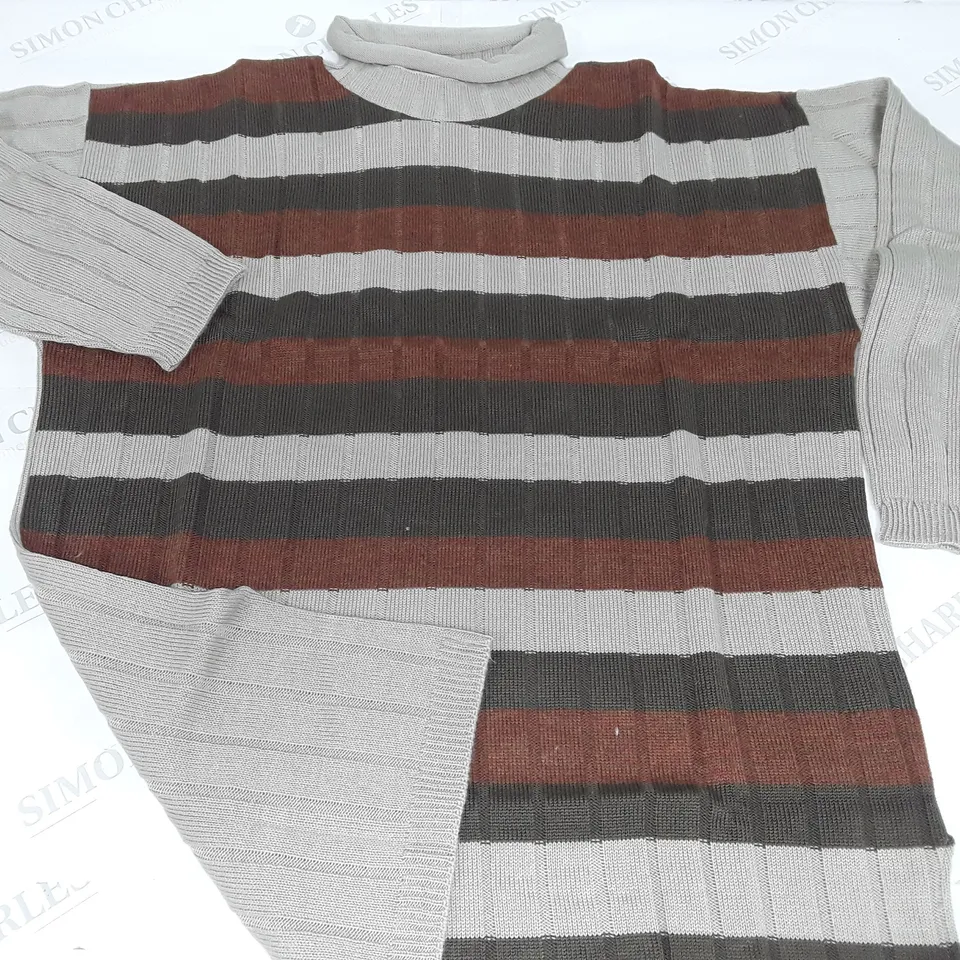 LARGE QUANTITY OF STRIPED ROLL NECK JUMPERS IN NATURAL - SIZE UNSPECIFIED 