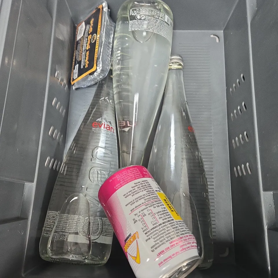 APPROXIMATELY 12 ASSORTED FOOD ITEMS TO INCLUDE - LUCOZADE PINK LEMONADE - EVIAN NATURAL MINERAL WATER - BOL BLUEBERRY POWER SHAKE - COLLECTION ONLY