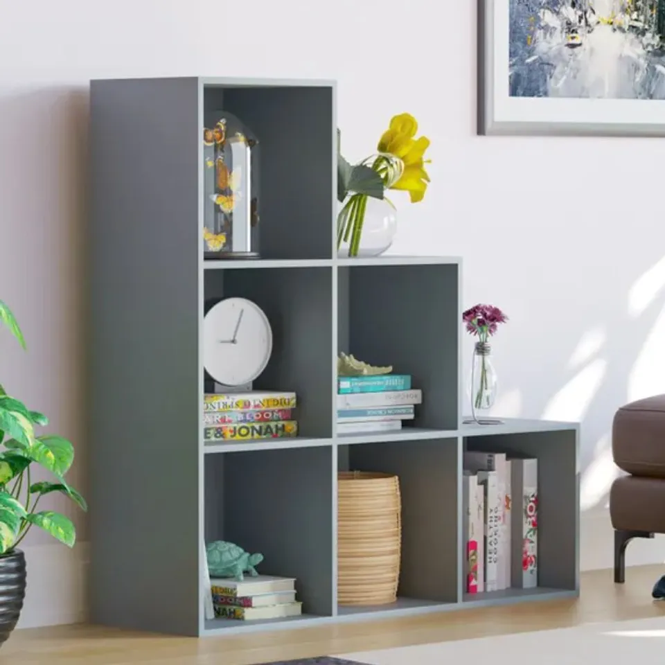 BOXED VIDA DURHAM 6 CUBE STAIRCASE STORAGE UNIT - GREY (1 BOX)