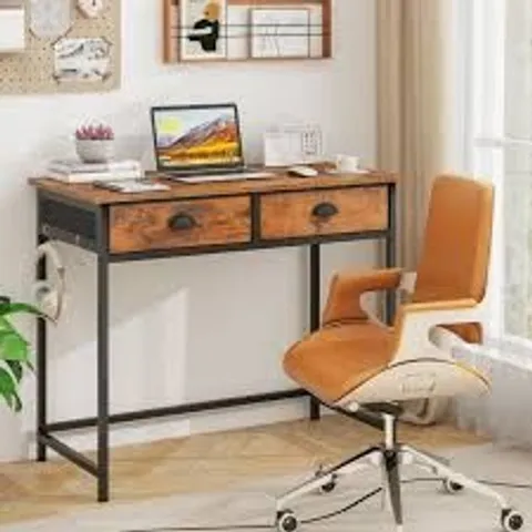 BOXED SPACE SAVING COMPUTER DESK WITH 2 FABRIC DRAWERS - BROWN (1 BOX)