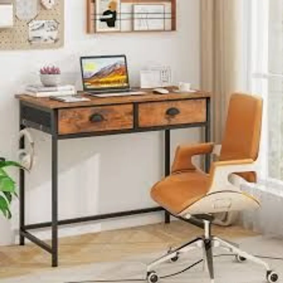 BOXED SPACE SAVING COMPUTER DESK WITH 2 FABRIC DRAWERS - BROWN (1 BOX)