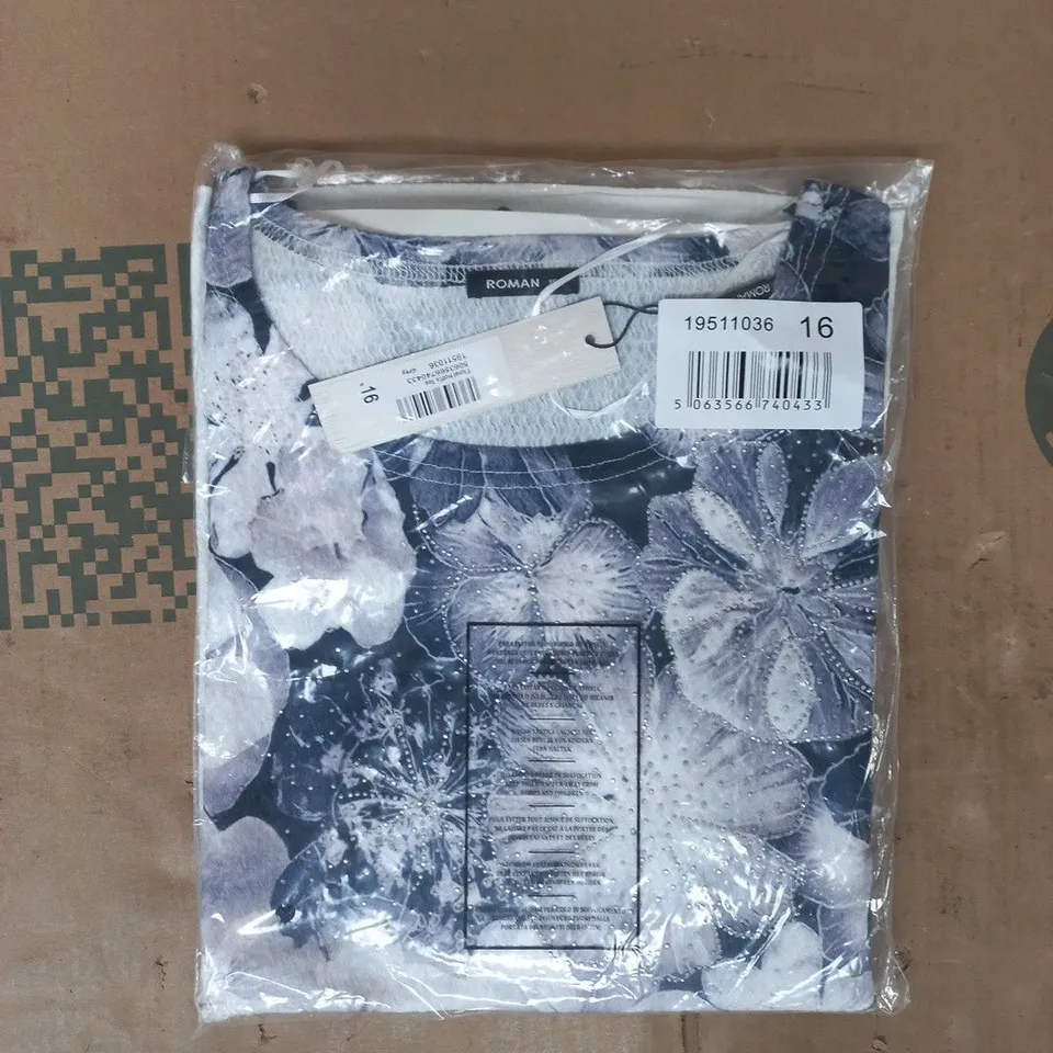 BAGGED ROMAN FLORAL HOTFIX TEE IN GREY SIZE 16