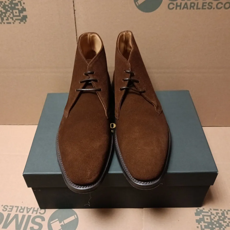 BOXED PAIR OF LOAKE PIMLICO SR SHOES IN BROWN SUEDE - SIZE 7