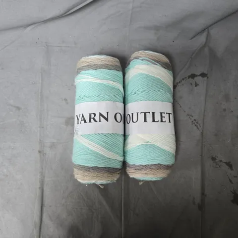 TWO SKEINS OF YARN – PASTEL TURQUOISE, CREAM & GREY (YARN OUTLET LABEL)