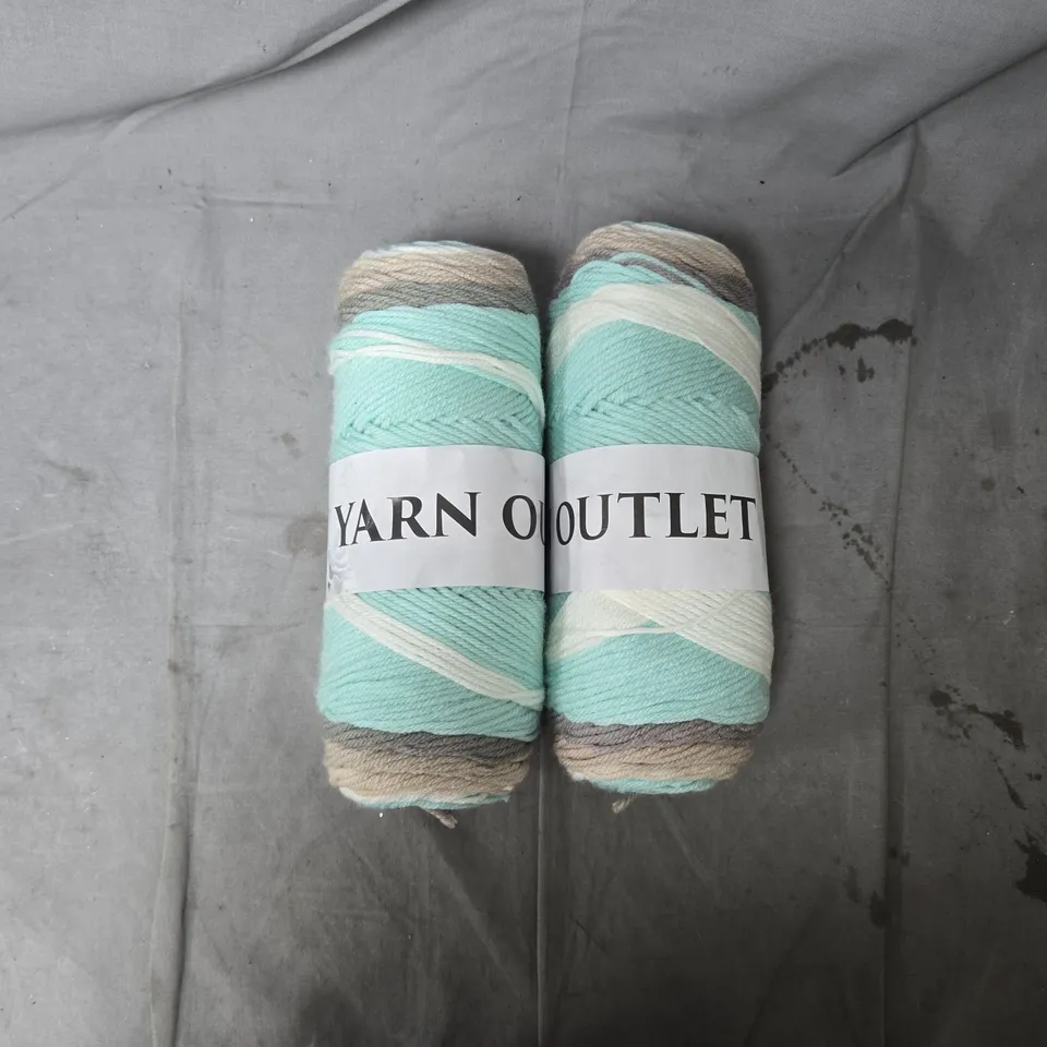 TWO SKEINS OF YARN – PASTEL TURQUOISE, CREAM & GREY (YARN OUTLET LABEL)
