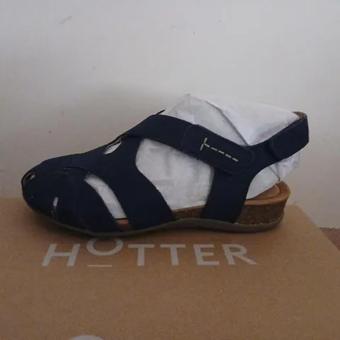 HOTTER NAVY NUBUCK SANDALS, CROSS-STRAP – UK 4 (EU 37)