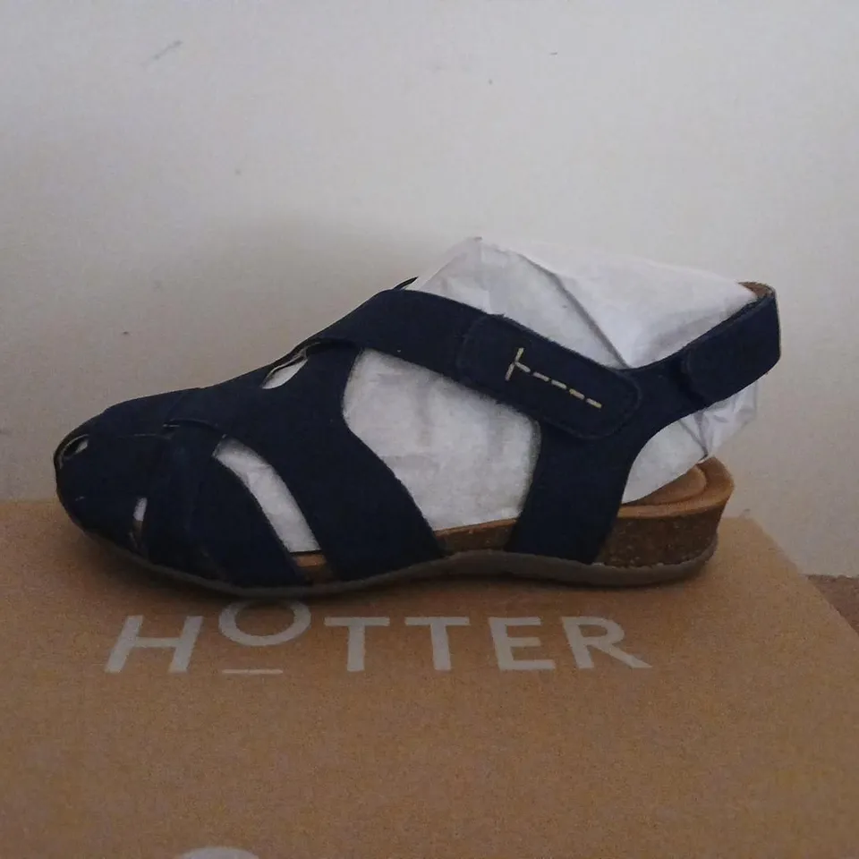 HOTTER NAVY NUBUCK SANDALS, CROSS-STRAP – UK 4 (EU 37)