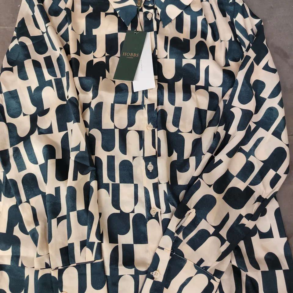 HOBBS LONDON VELMA SHIRT IN NAVY/CREAM SIZE UK 12