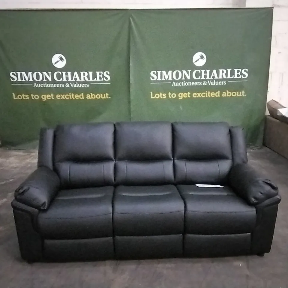 DESIGNER BLACK FAUX LEATHER ALBION FIXED 3 SEATER SOFA  RRP £699