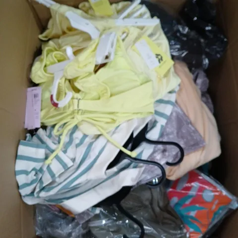 APPROXIMATELY 25 ASSORTED CLOTHING PRODUCTS IN VARIOUS STYLES & SIZES TO INCLUDE TOPS, JUMPERS, PANTS ETC