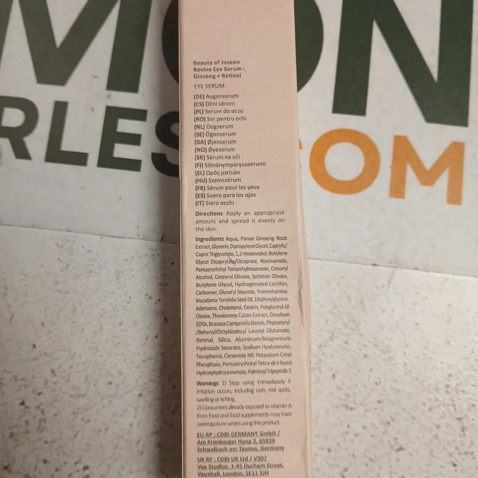 BEAUTY OF JOSEON REVIVE EYE SERUM GINSENG + RETINAL – BOXED 30 ML
