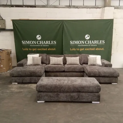 BROADGATE LARGE U-SHAPE MODULAR SOFA WITH FOOTSTOOL - GREY