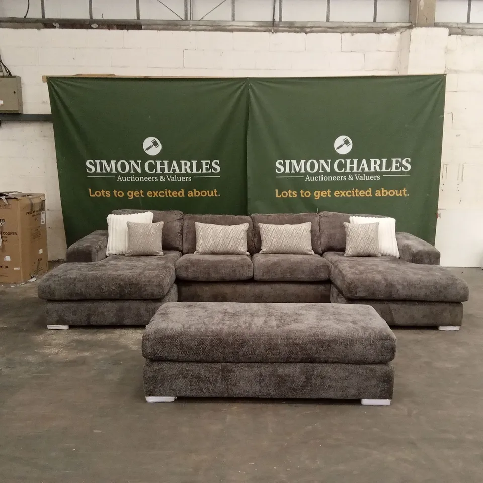 BROADGATE LARGE U-SHAPE MODULAR SOFA WITH FOOTSTOOL - GREY RRP £3299