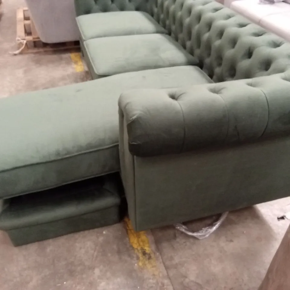 HAMPTON CHESTERFIELD L-SHAPE CORNER SOFA, MOSS GREEN CLASSIC VELVET 