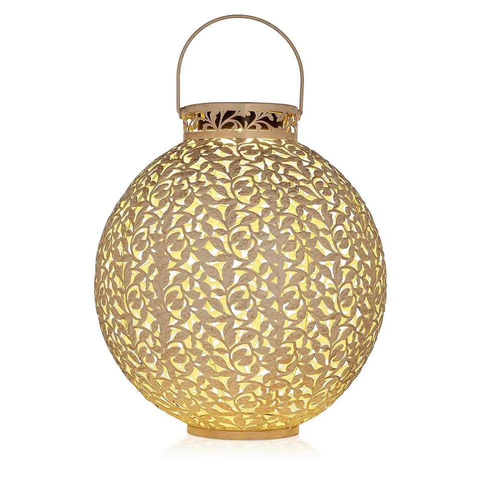 OUTLET GARDEN STORIES OUTDOOR SOLAR LEAF PATTERN ROUND LANTERN BOXED