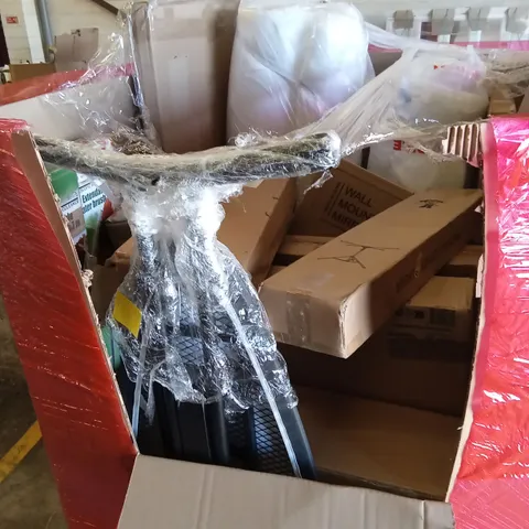 PALLET OF ASSORTED HOUSEHOLD GOODS AND PRODUCTS TO INCLUDE; IRONING BOARD, EXTENDABLE WATER BRUSHES, WALL MOUNTED MIRROR ETC