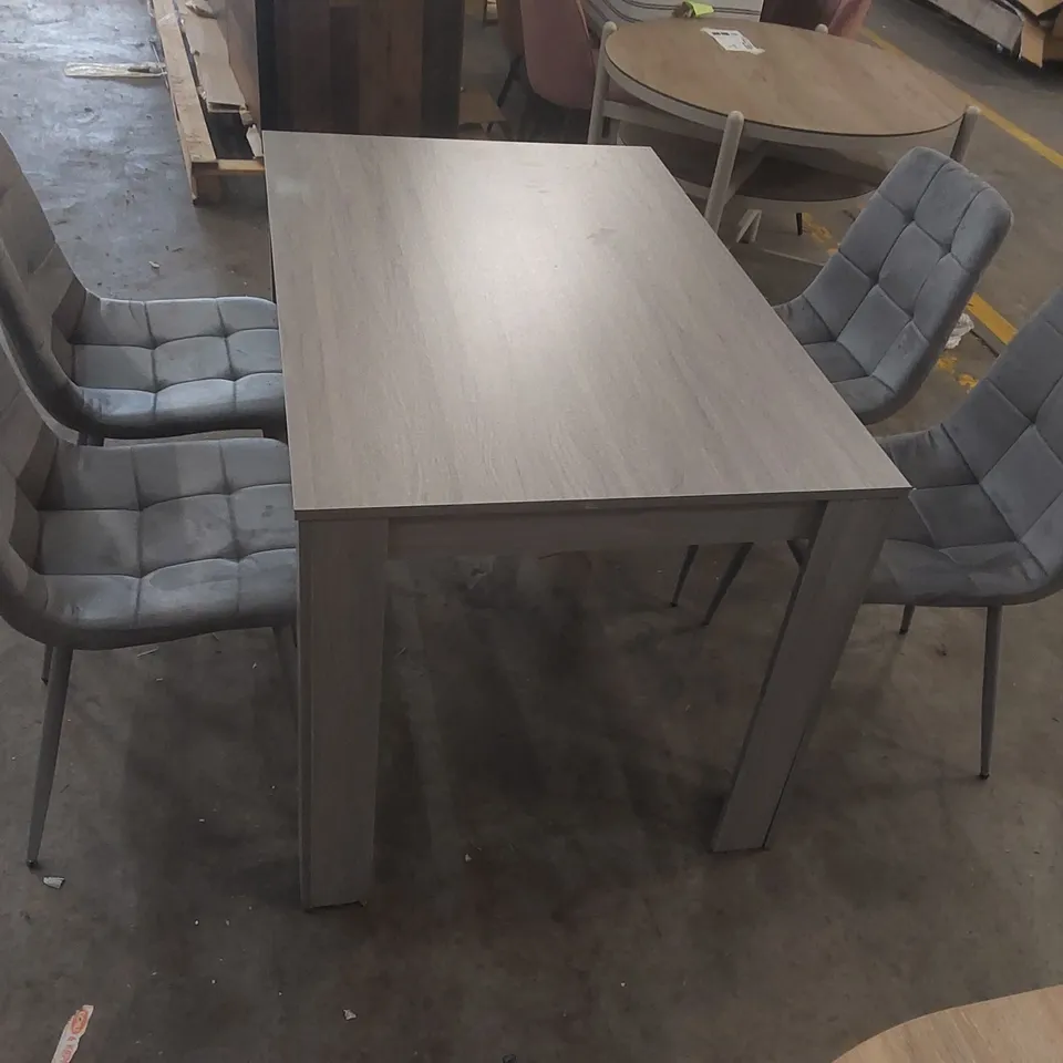 DESIGNER WOODEN DINING TABLE WITH 4 VELVET DINING CHAIRS (5 ITEMS)