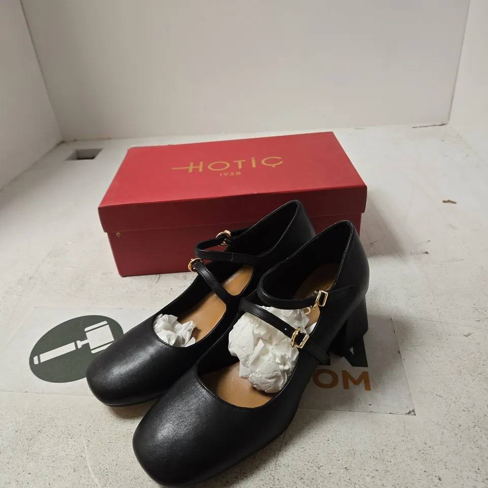 HOTIÇ BLACK LEATHER MARY-JANE HEELS, UK 5.5 (EU 38)