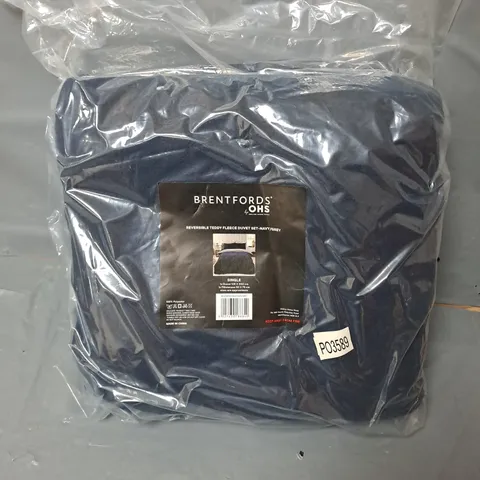 BRENTFORDS BY OHS REVERSIBLE TEDDY FLEECE DUVET SET IN NAVY (SINGLE)