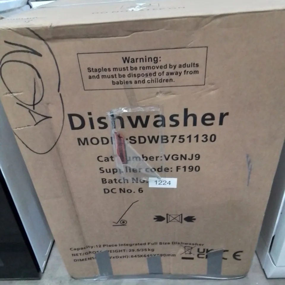 BOXED SWAN SDWB751130 INTEGRATED 12-PLACE FULLSIZE DISHWASHER
