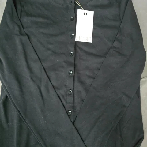 HUSH BUTTON RIBBED LONG SLEEVE TOP IN BLACK SIZE MEDIUM