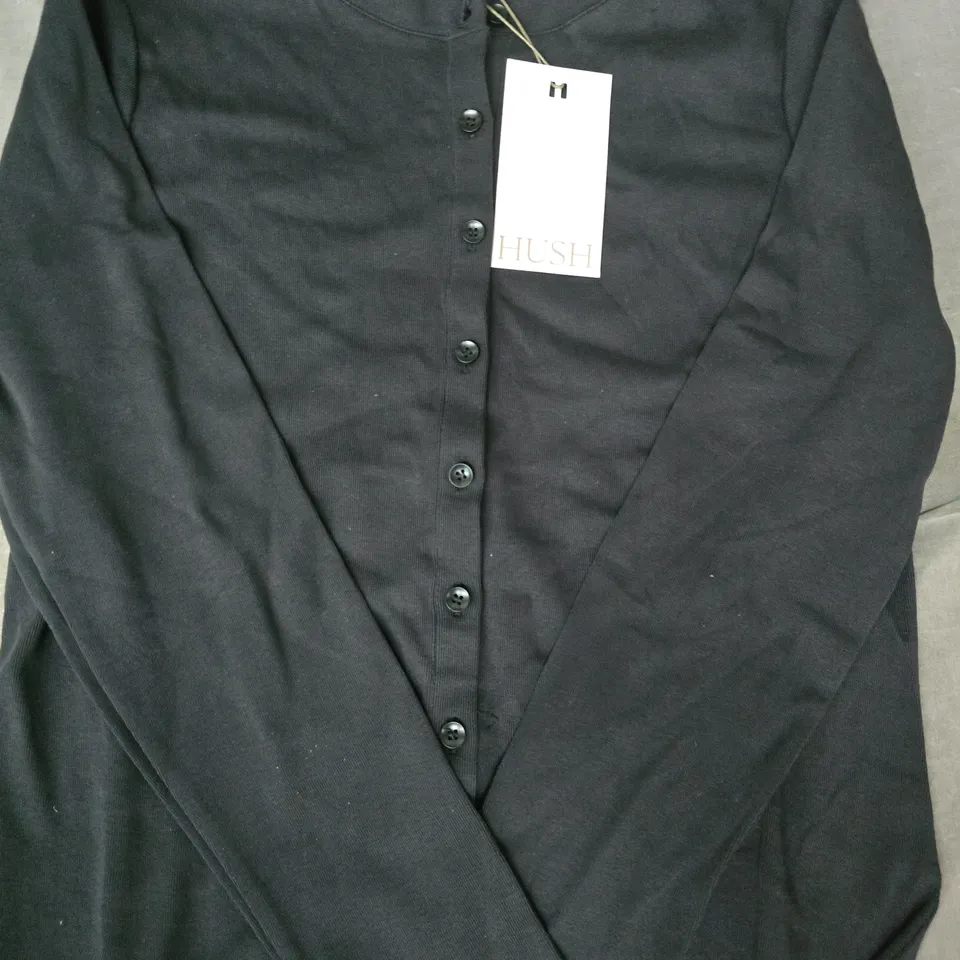 HUSH BUTTON RIBBED LONG SLEEVE TOP IN BLACK SIZE MEDIUM