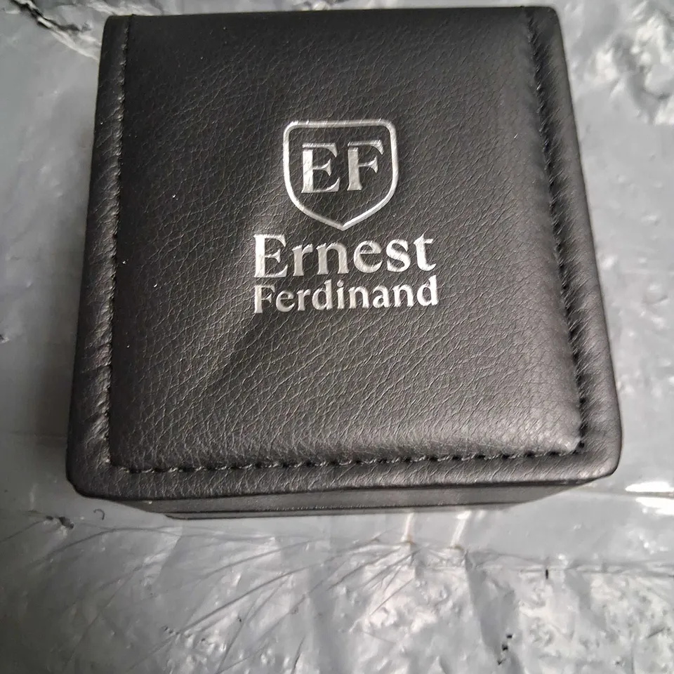 ERNEST FERDINAND EF QUARTZ WATCH – BLUE DIAL, DAY-DATE, LEATHER STRAP