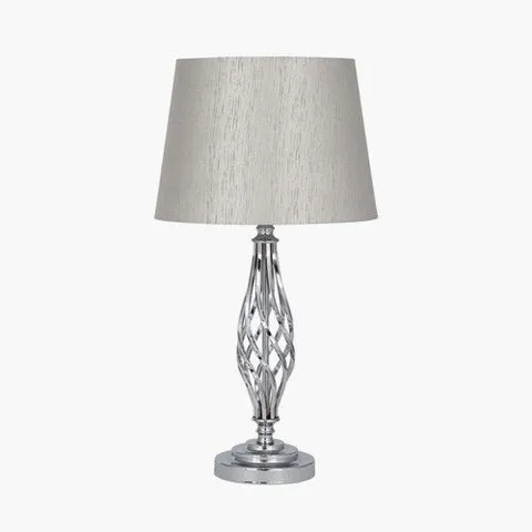 BOXED JENNA SILVER METAL TWIST DETAIL TABLE LAMP