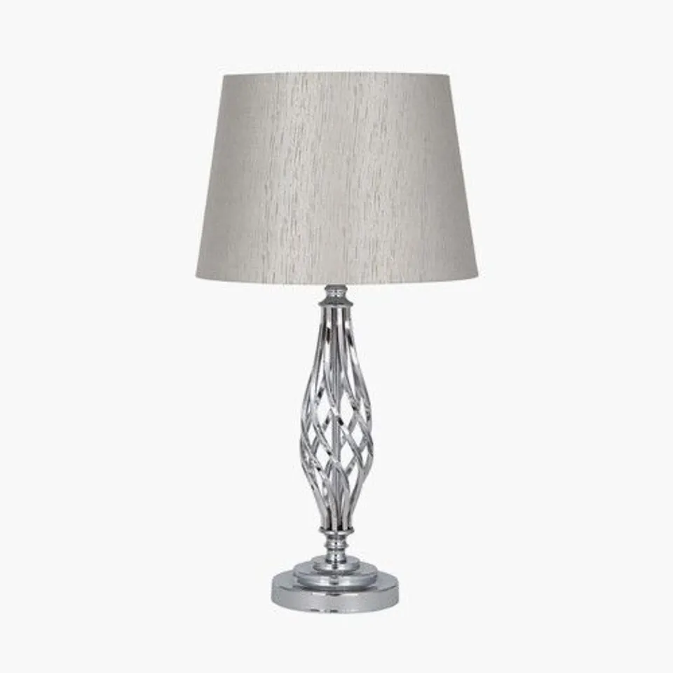 BOXED JENNA SILVER METAL TWIST DETAIL TABLE LAMP