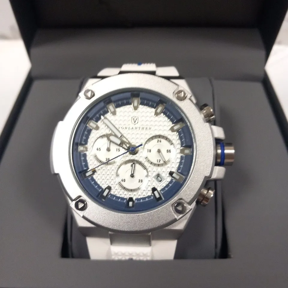 MENS VONLANTHEN CHRONOGRAPH WATCH – V200 – TEXTURED DIAL – 3ATM WATER RESISTANT – WHITE RUBBER STRAP