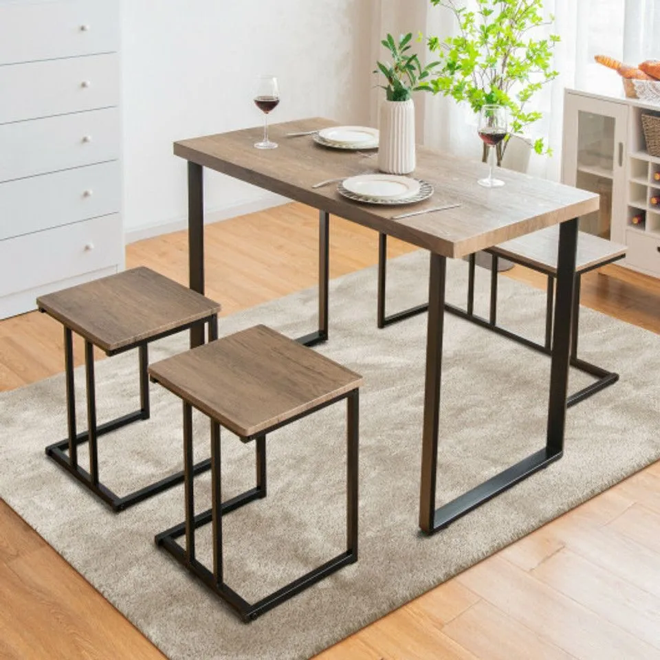 BOXED COSTWAY 4 PIECE METAL FRAME INDUSTRIAL BREAKFAST DINING TABLE SET (1 BOX)