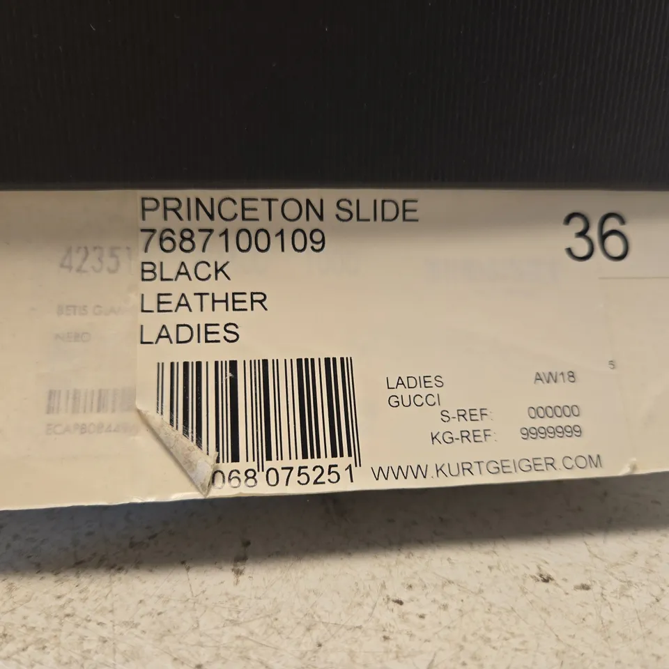 BOXED PAIR OF GUCCI PRINCETON SLIDE – BLACK LEATHER, LADIES UK 3.5