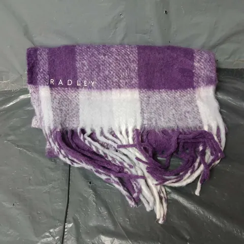 RADLEY LONDON FLUFFY CHECK SCARF IN PURPLE/WHITE