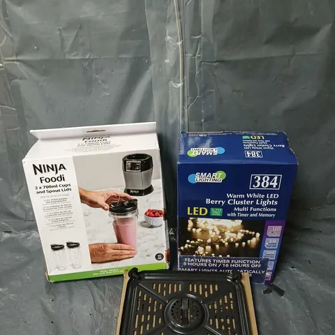 APPROXIMATELY 20 ASSORTED HOUSEHOLD ITEMS TO INCLUDE NINJA CUPS, BERRY CLUSTER LIGHTS, AIR FRYER TRAY, ETC