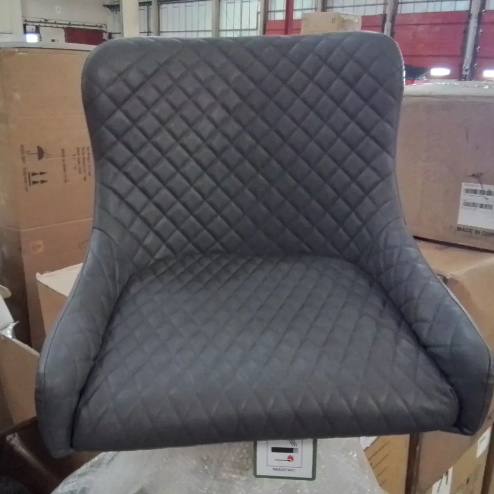 BOX CONTAINING PAIR OF GREY FAUX LEATHER UPHOLSTERED SIDE/DINING CHAIRS