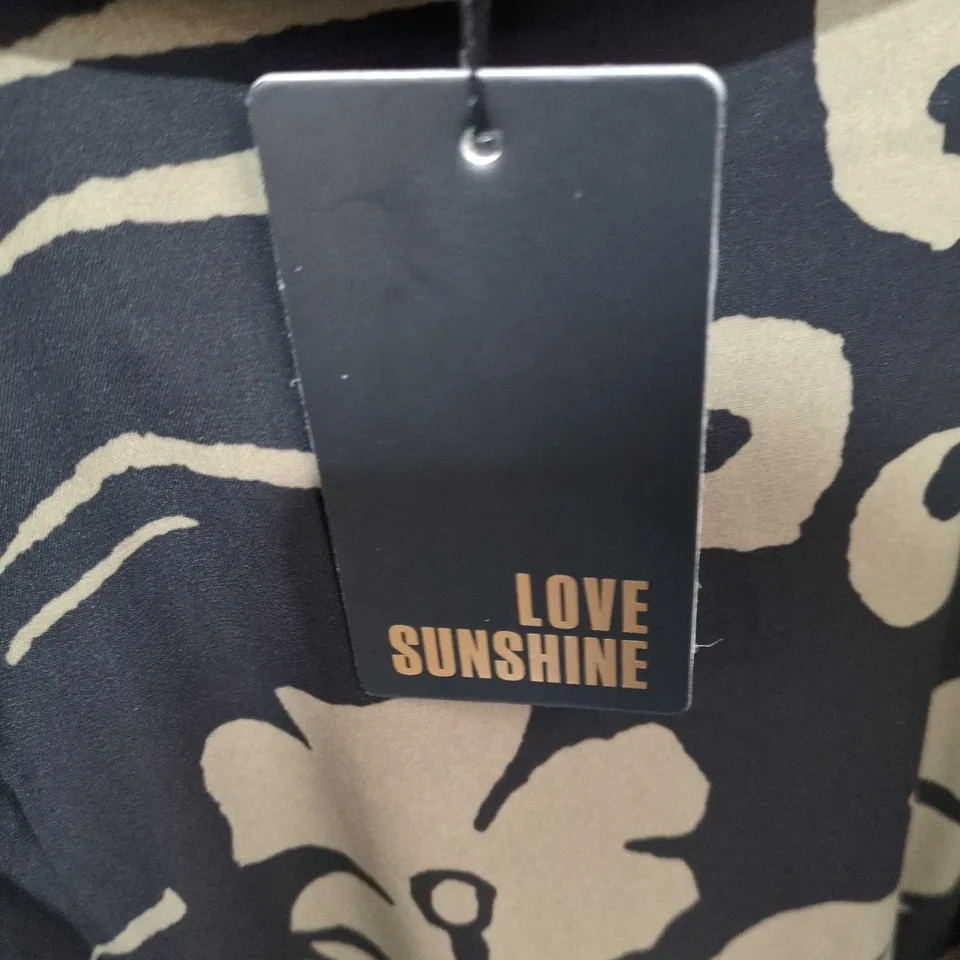 LOVE SUNSHINE WOMEN'S MAXI DRESS – BLACK & BEIGE FLORAL CAMOUFLAGE PRINT, COLLARED, WAIST BELT, UK SIZE 12
