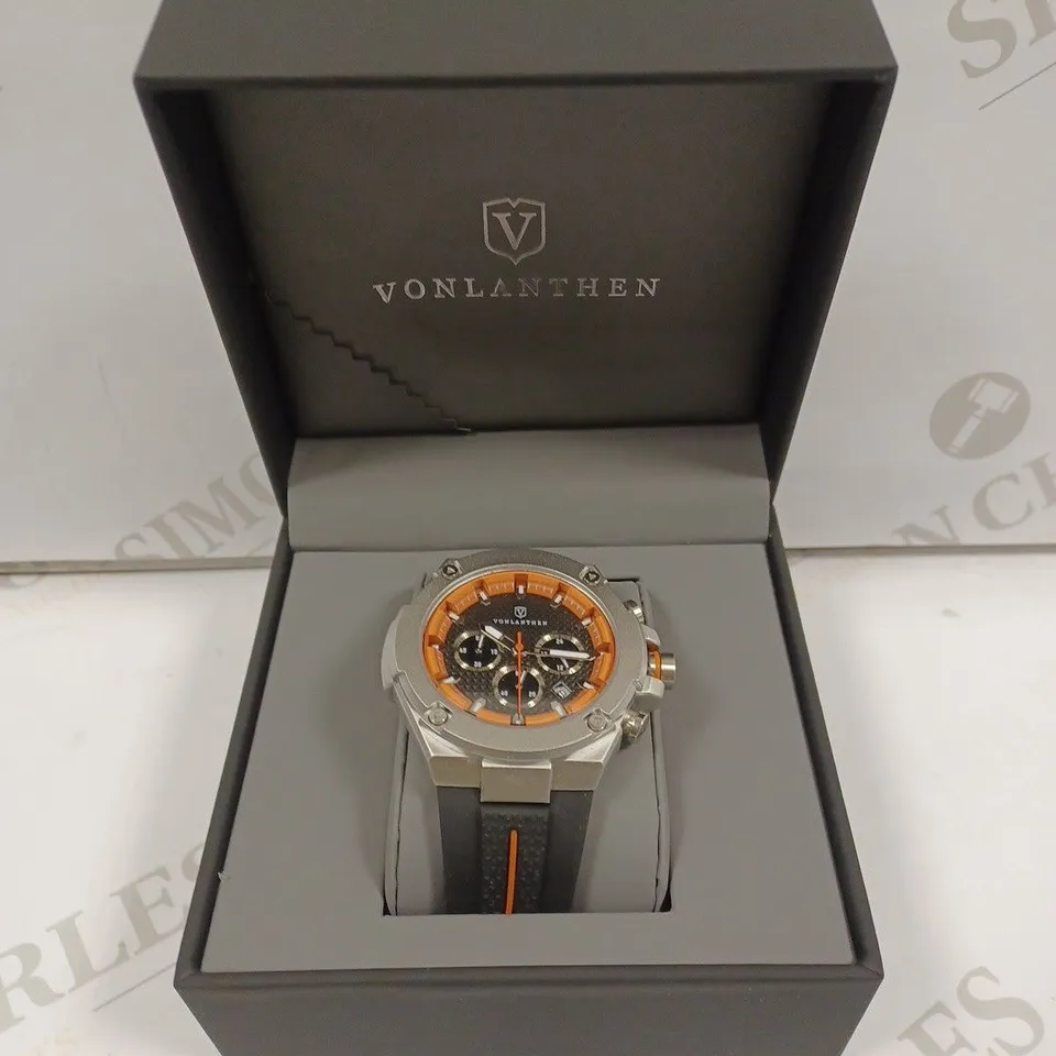 MENS VONLANTHEN CHRONOGRAPH WATCH – V200 – TEXTURED DIAL – 3ATM WATER RESISTANT – BLACK RUBBER STRAP