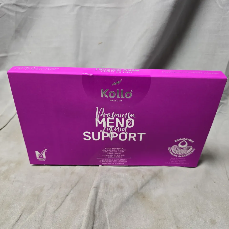 BOXED AND SEALED KOLLO HEALTH PREMIUM MENO LIQUID SUPPORT BLACKCURRANT & APPLE FLAVOUR (14X21.4G SACHETS)