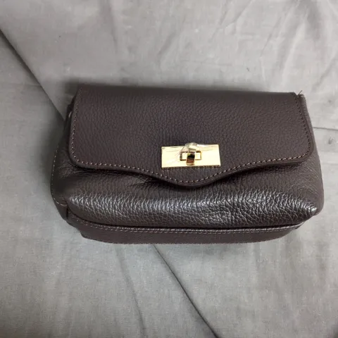 ELIE BEAUMONT BROWN LEATHER CLUTCH BAG WITH GOLD-TONE TURN-LOCK CLASP 