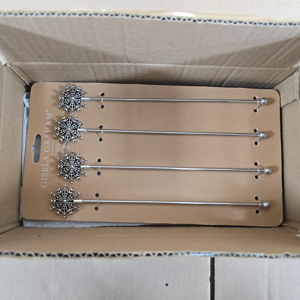 GISELA GRAHAM LONDON - CHRISTMAS SNOWFLAKE METAL DRINKS STIRRERS - BOX OF 6 PACKS OF 4PCS