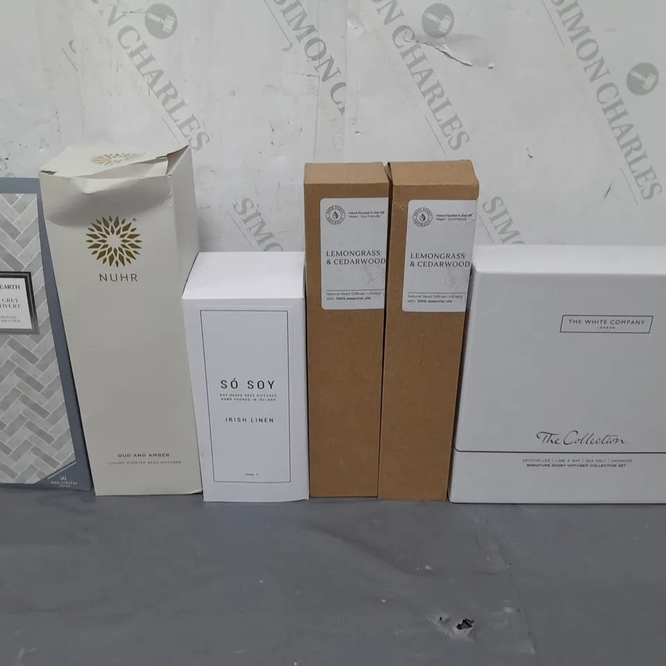 6 REED DIFFUSERS TO INCLUDE THE WHITE COMPANY, FIRED EARTH, AND NUHR ETC. 