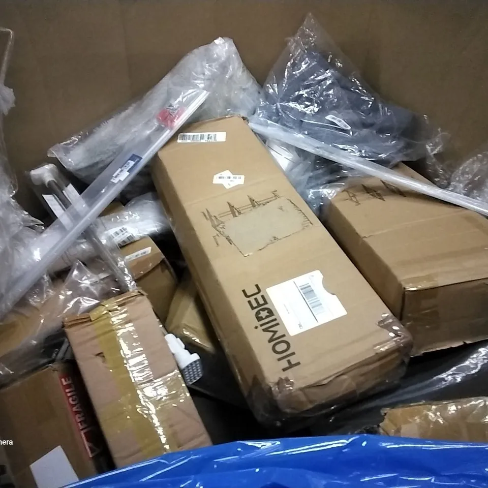 PALLET OF ASSORTED ITEMS INCLUDING STOREMIC FLOATING SHELF, BLACK OFFICE CHAIR, ACCSTORE DRYING RACK, FOLDING SHOPPING TROLLEYS, HOMIDEC DRYING RACK, BLACK CURTAIN ROD