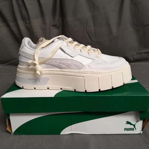 BOXED PAIR OF PUMA MAYZE WHITE TRAINERS SIZE UK 6